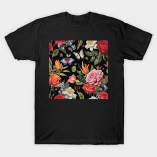 Night Garden with Flowers and Butterflies T-Shirt